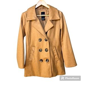 Me Jane Womens Small Pea Coat Winter Fall Tan Brown